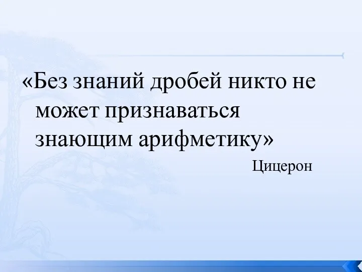 «Без знаний дробей никто не может признаваться знающим арифметику» Цицерон