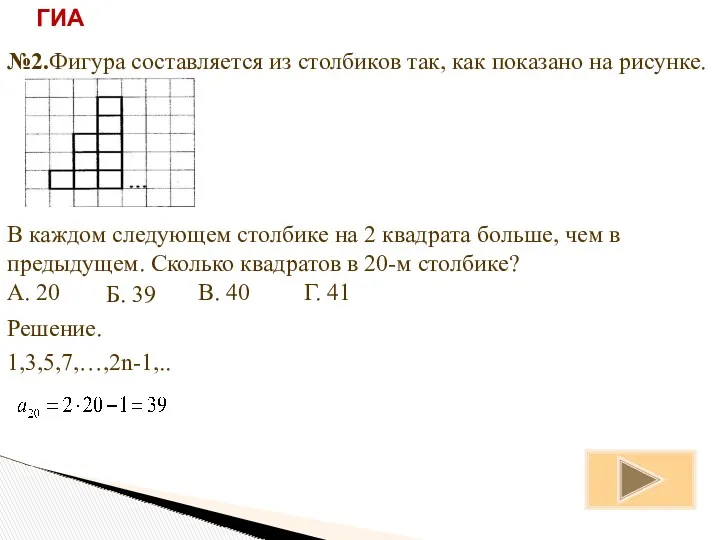 ГИА №2.Фигура составляется из столбиков так, как показано на рисунке.