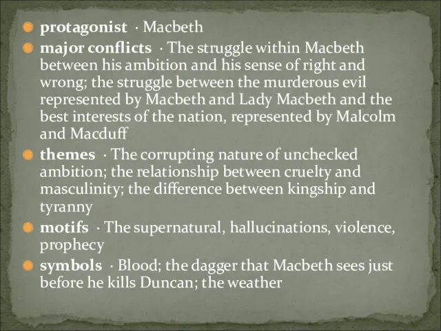 protagonist · Macbeth major conflicts · The struggle within Macbeth