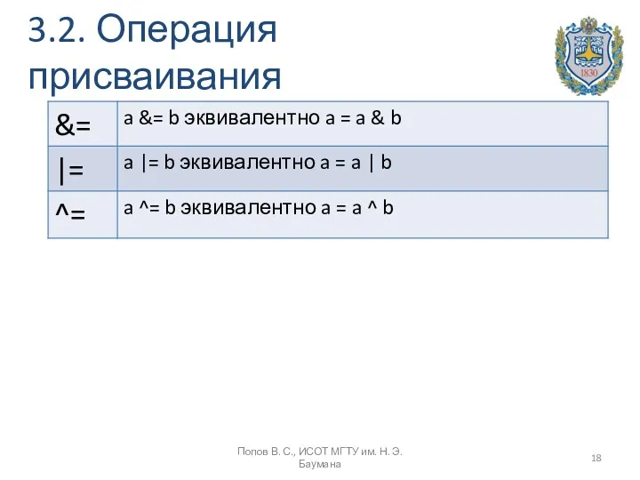 3.2. Операция присваивания Попов В. С., ИСОТ МГТУ им. Н. Э. Баумана