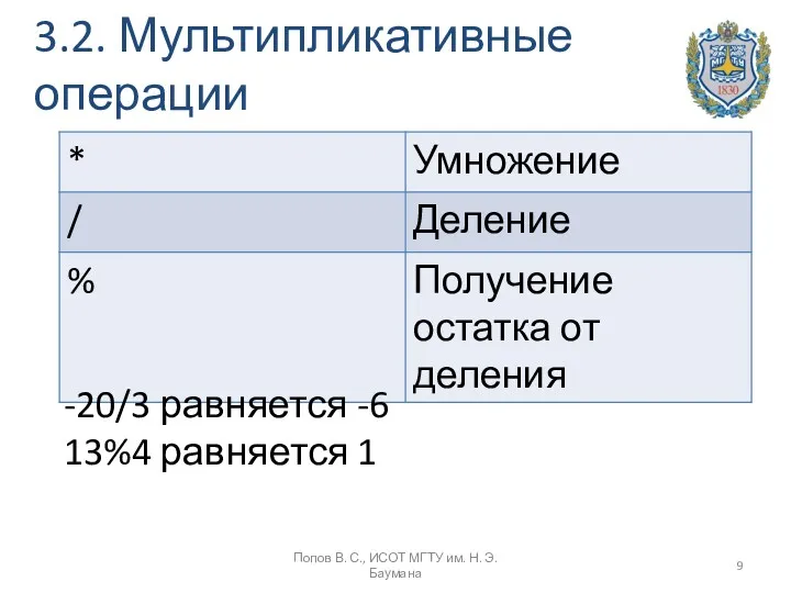 3.2. Мультипликативные операции Попов В. С., ИСОТ МГТУ им. Н.