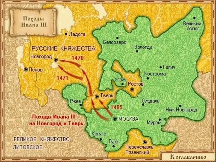 Присоединение Новгорода 1478 г. – ликвидирована самостоятельность Новгорода, вече распущено,
