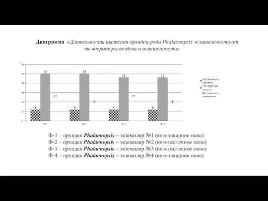 Диаграмма «Длительность цветения орхидеи рода Phalaenopsis в зависимости от температуры