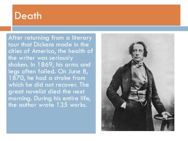Death After returning from a literary tour that Dickens made