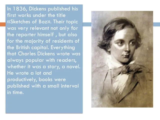 In 1836, Dickens published his first works under the title
