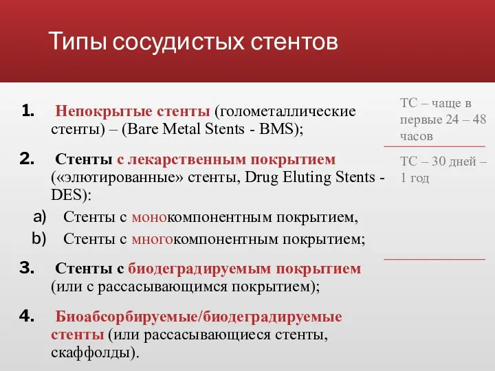 Типы сосудистых стентов Непокрытые стенты (голометаллические стенты) – (Bare Metal