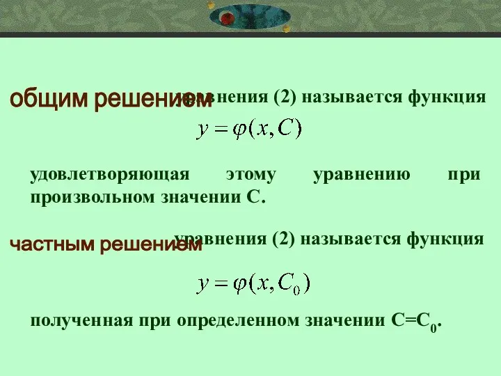 уравнения (2) называется функция удовлетворяющая этому уравнению при произвольном значении