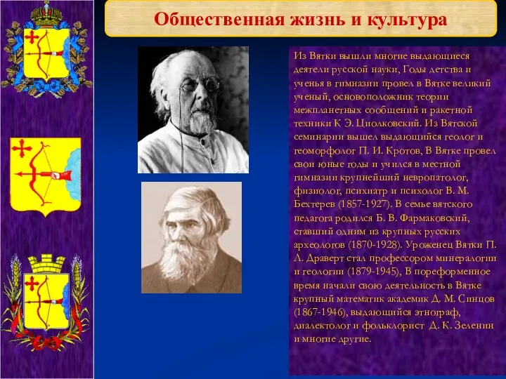 Общественная жизнь и культура Из Вятки вышли многие выдающиеся деятели рус­ской науки, Годы