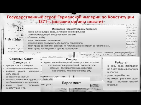 Государственный строй Германской империи по Конституции 1871 г. (высшие органы