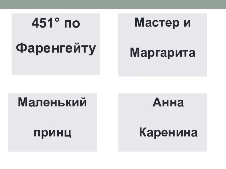 Анна Каренина Мастер и Маргарита Маленький принц 451° по Фаренгейту