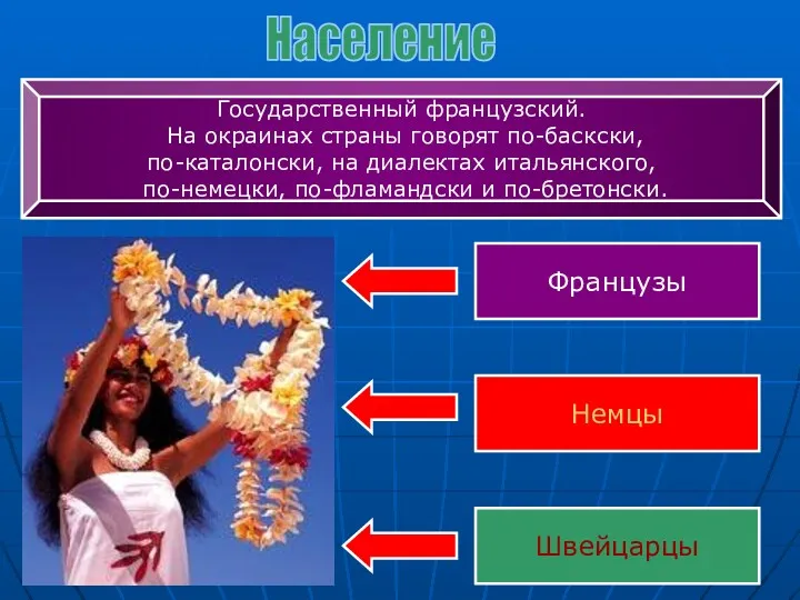 Государственный французский. На окраинах страны говорят по-баскски, по-каталонски, на диалектах