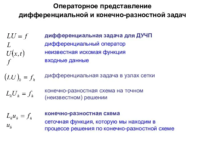 Операторное представление дифференциальной и конечно-разностной задач дифференциальная задача для ДУЧП