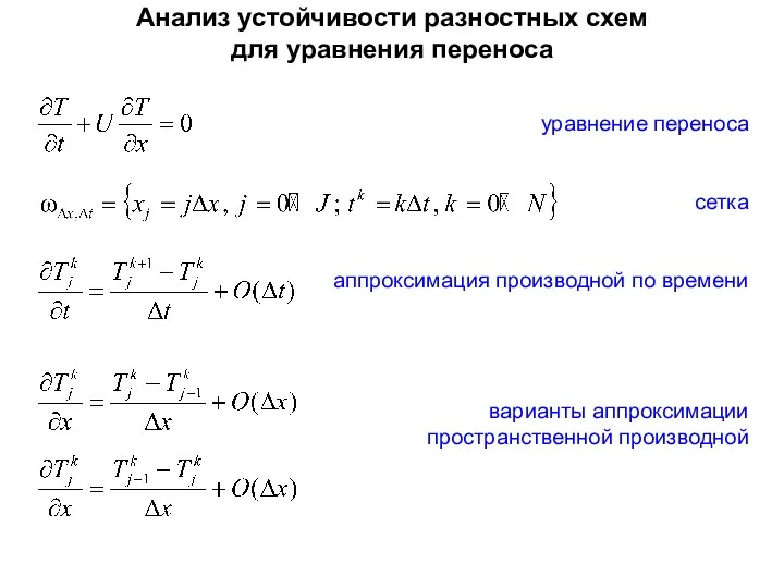 Анализ устойчивости разностных схем для уравнения переноса уравнение переноса сетка