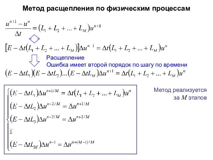 Метод расщепления по физическим процессам Метод реализуется за M этапов