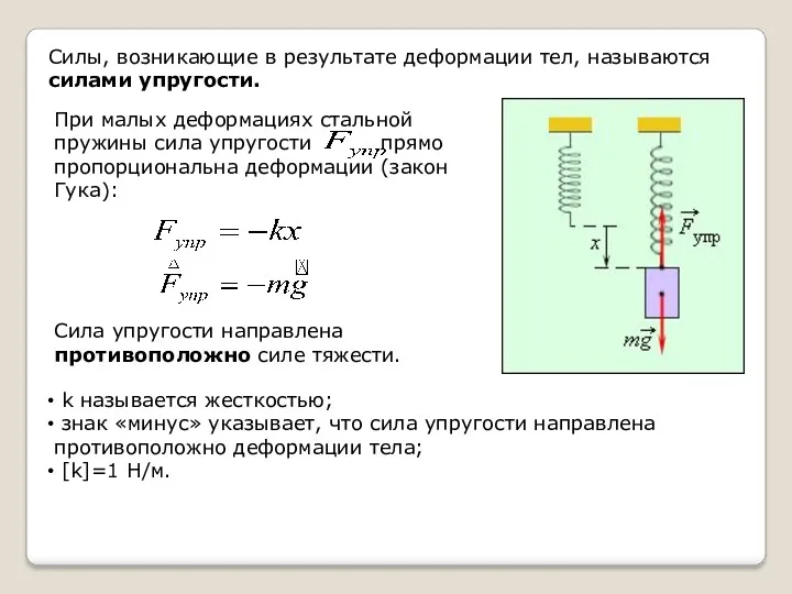 Силы, возникающие в результате деформации тел, называются силами упругости. При