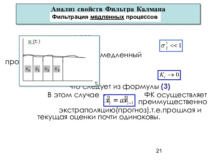 Анализ свойств Фильтра Калмана При а=0.999 и , х(t) есть