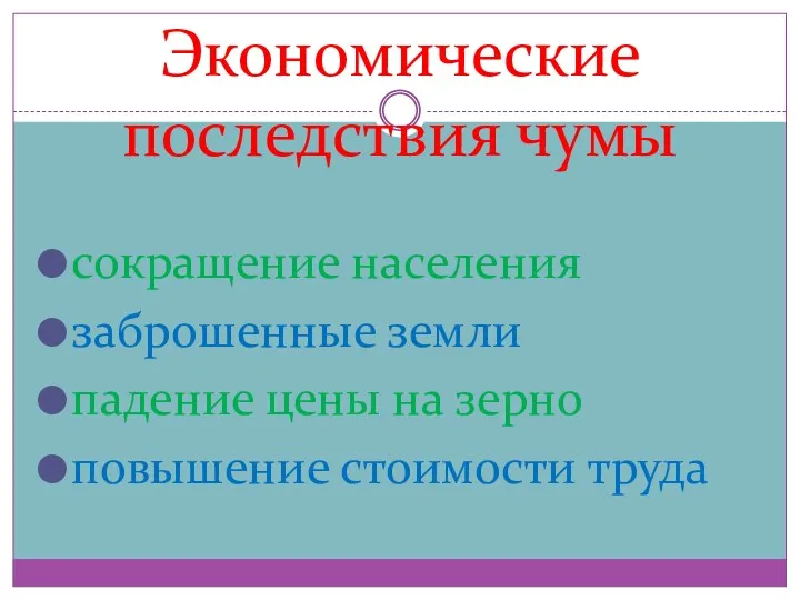 Экономические последствия чумы сокращение населения заброшенные земли падение цены на зерно повышение стоимости труда