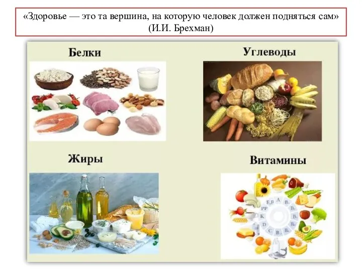 «Здоровье — это та вершина, на которую человек должен подняться сам» (И.И. Брехман)