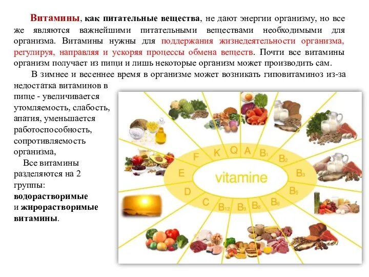 Витамины, как питательные вещества, не дают энергии организму, но все