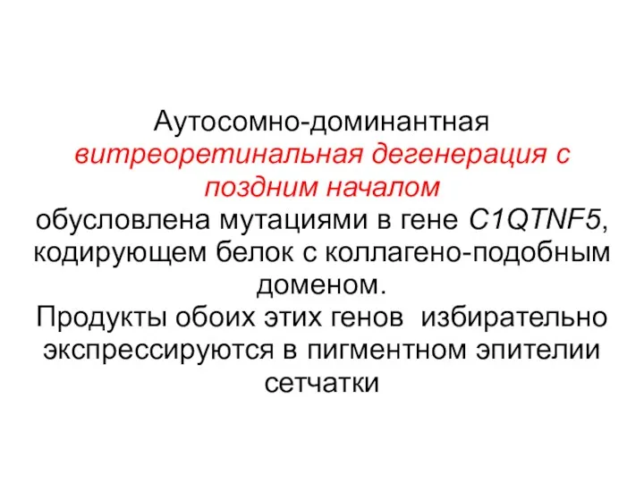 Аутосомно-доминантная витреоретинальная дегенерация с поздним началом обусловлена мутациями в гене