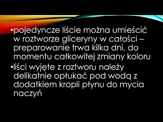 pojedyncze liście można umieścić w roztworze gliceryny w całości –