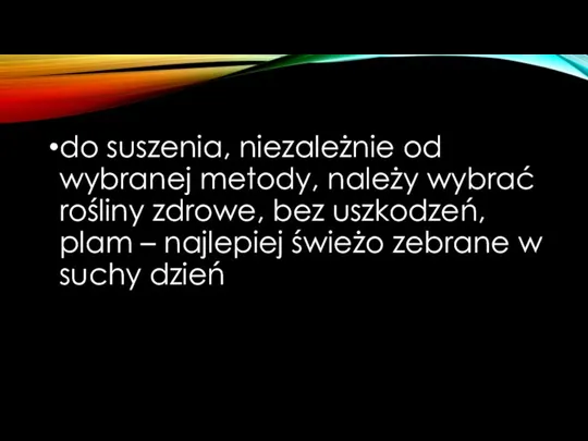 do suszenia, niezależnie od wybranej metody, należy wybrać rośliny zdrowe,