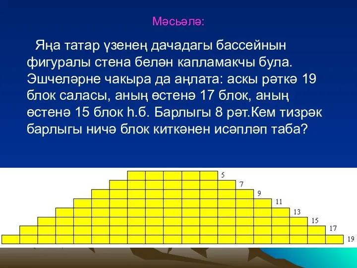 Мәсьәлә: Яңа татар үзенең дачадагы бассейнын фигуралы стена белән капламакчы