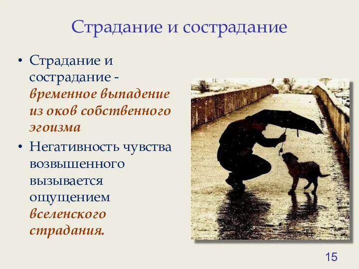 Страдание и сострадание Страдание и сострадание - временное выпадение из оков собственного эгоизма