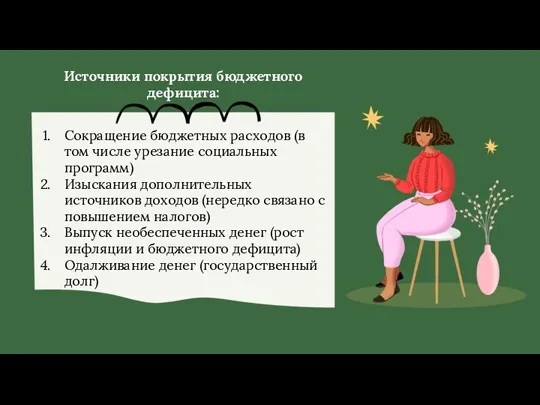 Источники покрытия бюджетного дефицита: Сокращение бюджетных расходов (в том числе