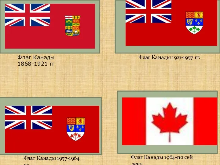 Флаг Канады 1868-1921 гг Флаг Канады 1868-1921 гг Флаг Канады 1921-1957 гг. Флаг