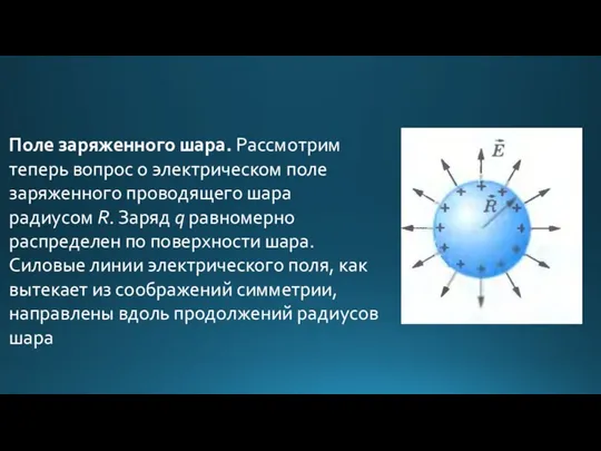 Поле заряженного шара. Рассмотрим теперь вопрос о электрическом поле заряженного