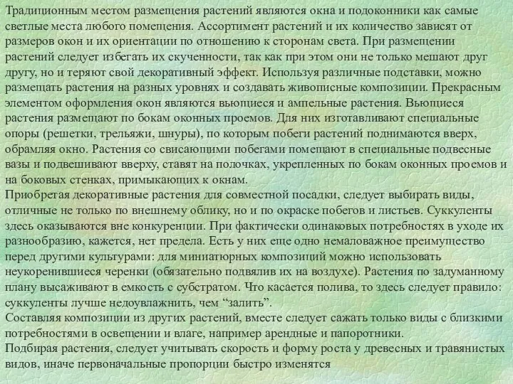 Традиционным местом размещения растений являются окна и подоконники как самые светлые места любого