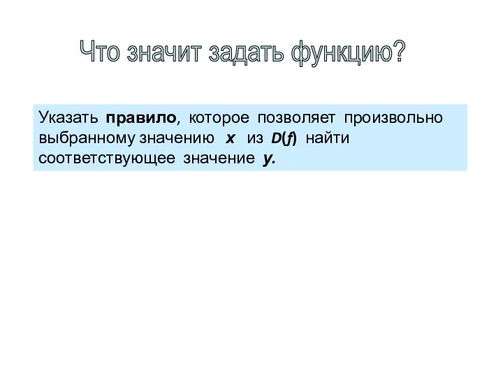 Что значит задать функцию? Указать правило, которое позволяет произвольно выбранному