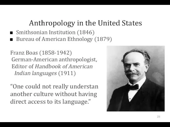 Anthropology in the United States Smithsonian Institution (1846) Bureau of