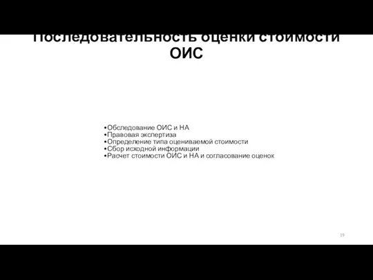 Последовательность оценки стоимости ОИС Обследование ОИС и НА Правовая экспертиза