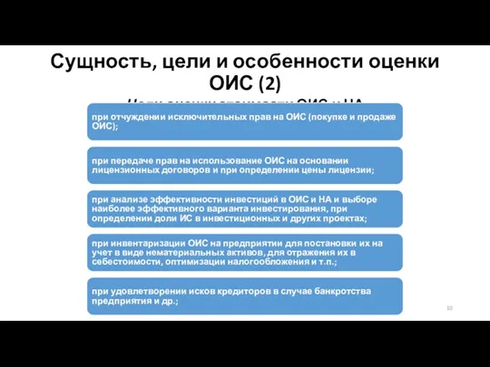 Сущность, цели и особенности оценки ОИС (2) Цели оценки стоимости ОИС и НА: