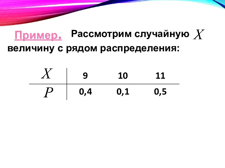 Рассмотрим случайную величину с рядом распределения: Пример.