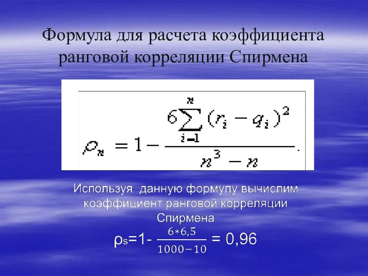 Формула для расчета коэффициента ранговой корреляции Спирмена