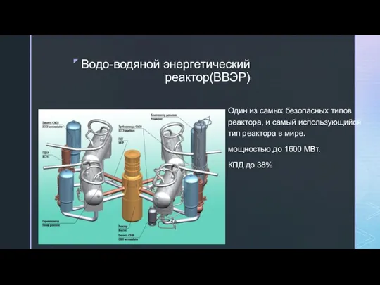 Водо-водяной энергетический реактор(ВВЭР) Один из самых безопасных типов реактора, и