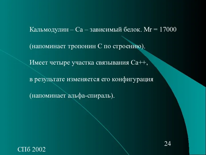 СПб 2002 Кальмодулин – Са – зависимый белок. Мr =