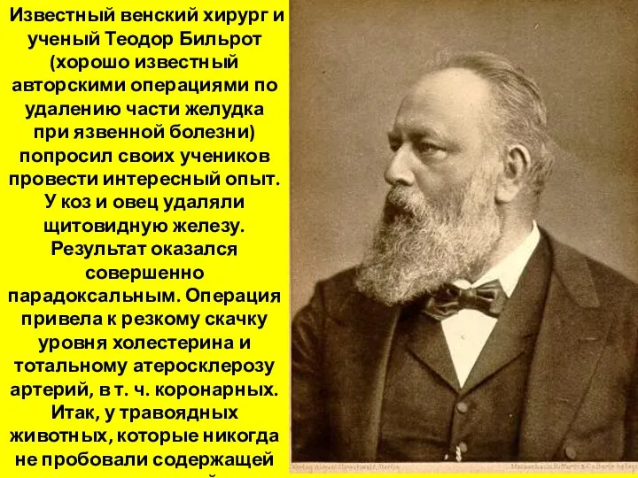 Известный венский хирург и ученый Теодор Бильрот (хорошо известный авторскими