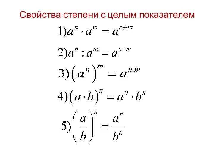 Свойства степени с целым показателем