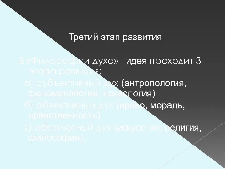 Третий этап развития В «Философии духа» идея проходит 3 этапа