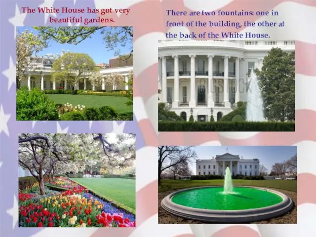 The White House has got very beautiful gardens. There are