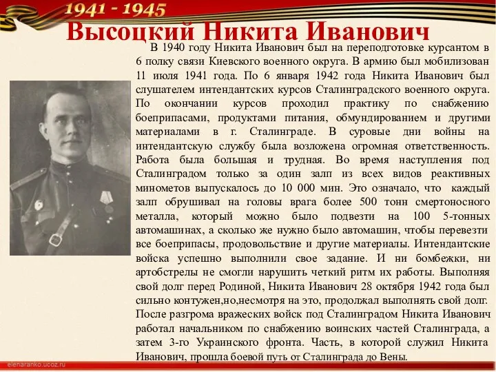 Высоцкий Никита Иванович В 1940 году Никита Иванович был на