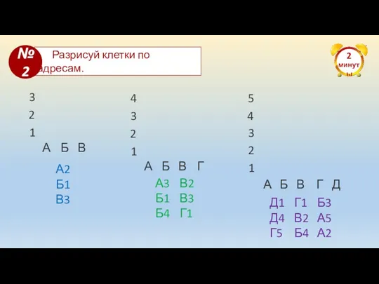 2 минуты Разрисуй клетки по адресам. №2 1 2 3