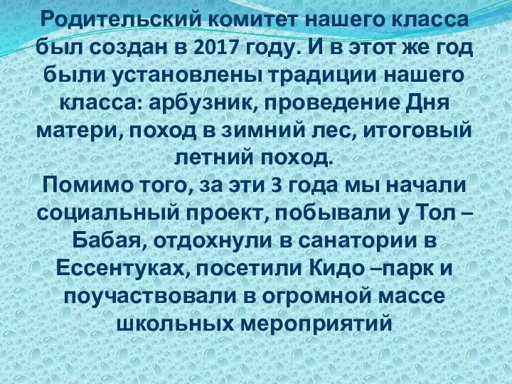 Родительский комитет нашего класса был создан в 2017 году. И в этот же