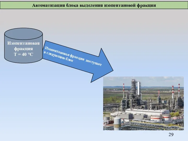 Изопентановая фракция поступает в следующею блок Изопентановая фракция Т =