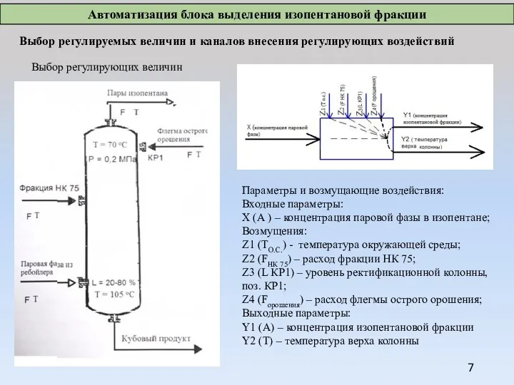 Выбор регулируемых величин и каналов внесения регулирующих воздействий Выбор регулирующих