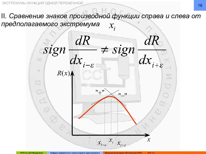 ЭКСТРЕМУМЫ ФУНКЦИЙ ОДНОЙ ПЕРЕМЕННОЙ II. Сравнение знаков производной функции справа и слева от предполагаемого экстремума